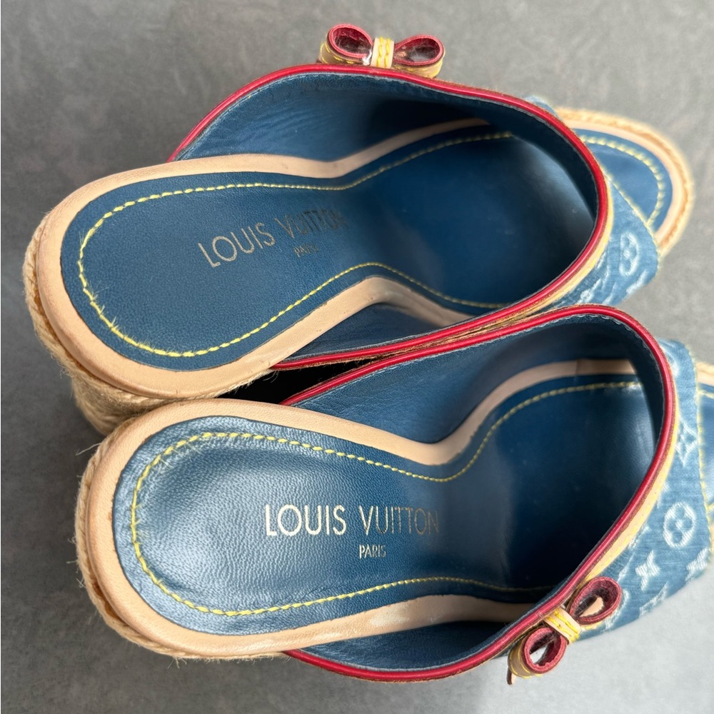 Louis Vuitton Blue and Tan Wedges - Picture 7 of 13